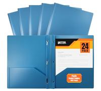 Better Office Products Lot de 24 dossiers en plastique bleu clair à 2 poches avec griffes, poids lourd, format lettre avec 3 clips de fixation métalliques, bleu clair