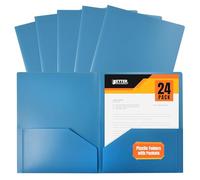 Better Office Products Lot de 24 porte-documents en plastique épais à 2 poches, format lettre, bleu clair