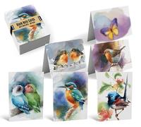 Better Office Products Lot de 50 boîtes de cartes de vœux pour toutes les occasions, 10,2 x 15,2 cm, 50 cartes vierges assorties et 50 enveloppes, 6 motifs papillons et oiseaux, intérieur vierge, lot