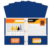Better Office Products Lot de 50 chemises de poche avec pince Bleu Format Lettre Format Lettre 50 avec 3 pinces en métal Bleu