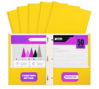 Better Office Products Lot de 50 dossiers en papier jaune à 2 poches avec griffes, texture mate, format lettre, avec 3 clips de fixation à griffes métalliques, jaune