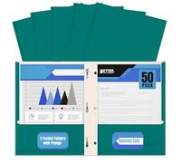Better Office Products Lot de 50 dossiers en papier sarcelle à 2 pochettes avec griffes, texture mate, format lettre, avec 3 clips de fixation en métal, bleu sarcelle