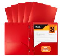 Better Office Products Plastique Rouge 2 Poche des dossiers avec dents, lourd, format Lettre Poly dossiers, Lot de 24, fermeture en métal avec 3 dents, clips, Rouge