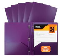 Better Office Products Purple Plastic 2 Pocket Folders with Prongs, Heavyweight, Letter Size Poly Folders, 24 Pack, with 3 Metal Prongs Fastener Clips, Purple