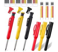 BetterJonny 3 Pièces Porte Mines，Crayon de Charpentier Mécanique avec Taille-Crayon，Crayon Chantier avec 36 Recharges，Crayons à Bois à Trous Profonds avec 3 Trousse de protection (Noir Rouge Jaune)