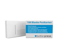 Betterpress Lot de 100 cartes postales vierges format A6 à personnaliser soi-même - En carton blanc - Pour imprimer, peindre, bricoler, dessiner, imprimer soi-même
