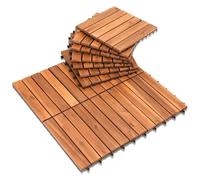 Bettizia 33x Dalles de terrasse bois d’acacia certifié dalle 30x30cm système de clips dalle découpe possible dalle