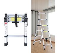 Bettizia Alu Echelle télescopique 1.4m+1.7m Echelle pliante Echelle double Echelle coulissante Echelle multi-usage Echelle d'appui Echelle en aluminium (1.4m+1.7m)