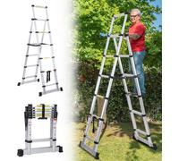 Bettizia Aluminium Echelle télescopique 2,0M Argent, Echelle extensible Echelle pliante, Echelle multi-usage, Echelle double, Echelle de ménage, Echelle extérieure, Capacité de charge 150 kg