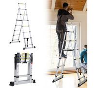 Bettizia Aluminium Echelle télescopique 2,3M Argent, Echelle extensible Echelle pliante, Echelle multi-usage, Echelle double, Echelle de ménage, Echelle extérieure, Capacité de charge 150 kg