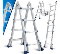Bettizia Aluminium Echelle télescopique 2,4M Argent, Echelle extensible Echelle pliante, Echelle multi-usage, Echelle double, Echelle de ménage, Echelle extérieure, Capacité de charge 150 kg