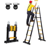 Bettizia Aluminium Echelle télescopique 5M noir, Echelle extensible Echelle pliante, Echelle multi-usage, Echelle double, Echelle de ménage, Echelle extérieure, Capacité de charge 150 kg