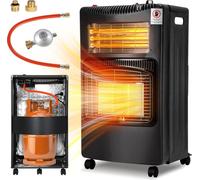 Bettizia Chauffe-gaz céramique infrarouge, gaz+électricité in daptateur euro, 4200 watts, 3 niveaux, pour bouteilles de butane/propane jusqu'à 15 kg, tuyau de gaz & couverture