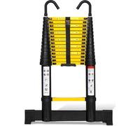 Bettizia échelle télescopique aluminium 4,4M noir, échelle extensible avec stabilisateur et crochets amovibles, échelle pliante, échelle multi-usages, escabeau, échelle de ménage, échelle extérieure, 