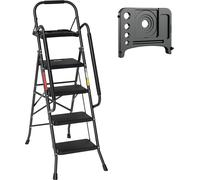 Bettizia Escabeau pliable Escabeau 4 marches Pédale antidérapante Escabeau pliable Tabouret marchepied Escabeau pliant jusqu'à 150kg Accoudoirs amovibles Acier