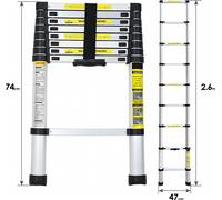 Bettizia Escabeau télescopique Alu 2.6m Escabeau multi-usage Alu Escabeau d'appui Escabeau multifonctionnel Escabeau à coulisse