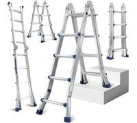 Bettizia Escabeau télescopique professionnel 2,4M Argent Aluminium Capacité de charge 150kg Escabeau multi-usage Pieds en caoutchouc antidérapants