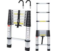Bettizia Escabeau télescopique professionnel 3,2M Argent Aluminium Capacité de charge 150kg Escabeau polyvalent pieds en caoutchouc antidérapants avec crochets amovibles
