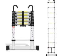 Bettizia Escabeau télescopique professionnel 3,2M Argent Aluminium Capacité de charge 150kg Escabeau polyvalent pieds en caoutchouc antidérapants avec stabilisateur et crochets amovibles
