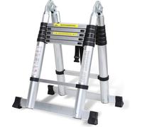 Bettizia Escabeau télescopique professionnel 3,8M Argent Aluminium Capacité de charge 150kg Escabeau polyvalent pieds en caoutchouc antidérapants