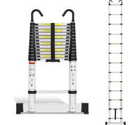 Bettizia Escabeau télescopique professionnel 3,8M Argent Aluminium Capacité de charge 150kg Escabeau polyvalent pieds en caoutchouc antidérapants avec stabilisateur et crochets amovibles