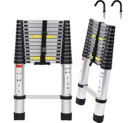 Bettizia Escabeau télescopique professionnel 3,8M Argent Aluminium Capacité de charge 150kg Escabeau polyvalent pieds en caoutchouc antidérapants avec crochets amovibles