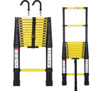 Bettizia Escabeau télescopique professionnel 3,8M noir Aluminium Capacité de charge 150kg Escabeau polyvalent pieds en caoutchouc antidérapants avec crochets amovibles
