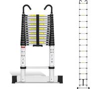 Bettizia Escabeau télescopique professionnel 4,4M Argent Aluminium Capacité de charge 150kg Escabeau polyvalent pieds en caoutchouc antidérapant avec stabilisateur et crochets amovibles