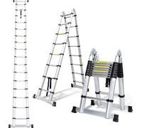 Bettizia Escabeau télescopique professionnel 5M Argent Aluminium Capacité de charge 150kg Escabeau polyvalent pieds antidérapants en caoutchouc
