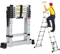 Bettizia Premium Alu Echelle télescopique Echelle pliante Hauteur 2,3M Argent Antidérapant Echelle polyvalente