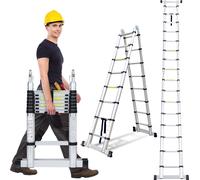 Bettizia Premium Alu Echelle télescopique Echelle pliante Hauteur 5M Argent Antidérapant Echelle polyvalente