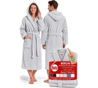 Betz Berlin Peignoir en tissu éponge avec capuche pour homme et femme 100 % coton peignoir de bain long peignoir de sauna, gris argenté, L-XL