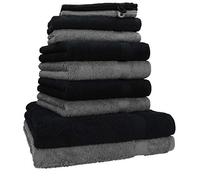 Betz Lot de 10 Serviettes Set de 2 Serviettes/draps de Bain 4 Serviettes de Toilette 2 Serviettes d'invité 2 Gants de Toilette 100% Coton Premium Couleur Gris Anthracite & Noir