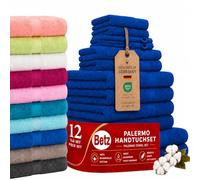 Betz Lot de 12 Serviettes Palermo Set de 2 draps de Bain 4 Serviettes de Toilette 2 Serviettes d'invité 2 lavettes 2 Gants de Toilette 100% Coton Couleur Bleu