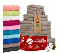 Betz Lot de 12 Serviettes Palermo Set de 2 draps de Bain 4 Serviettes de Toilette 2 Serviettes d'invité 2 lavettes 2 Gants de Toilette 100% Coton Couleur Gris Pierre