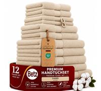 Betz Lot de 12 Serviettes Premium Set de 2 draps de Bain 4 Serviettes de Toilette 2 Serviettes d'invité 2 lavettes 2 Gants de Toilette 100% Coton Couleur Sable