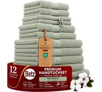 Betz Lot de 12 Serviettes Premium Set de 2 draps de Bain 4 Serviettes de Toilette 2 Serviettes d'invité 2 lavettes 2 Gants de Toilette 100% Coton Couleur Vert Foin