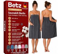 Betz Serviette à Sauna pour Femme Tissu éponge Kilt Wellness pour Le Sauna Taille Ajustable par Boutons et élastique 100% Coton Couleur Gris foncé Berlin