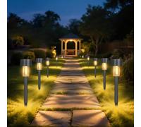 Beuaati Bornes Solaires Jardin, Lot de 12 Lampes LED, Blanc Chaud 3000K | Éclairage extérieur sur piquet, étanche, allumage auto au crépuscule, longue autonomie pour allée, pelouse, terrasse & cour