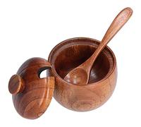 Beufee 2PCS Sucriers En Bois, Pot à épices Boîte De Sauce Pot De Sucre Pot De Stockage De Sel En Bois Récipient D'assaisonnement Sucrier En Boi Avec Couvercle Et Cuillère Pour La Cuisine à Domicile