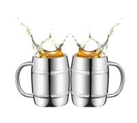 Beufee Lot de 2 chopes à bière en acier inoxydable, tasse à bière isolée à double paroi avec poignée 15,9 oz/470 ml tasse à café en métal tasse à eau incassable