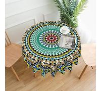BEULSI Nappe de table ronde antidérapante en coton et lin de couleur marocaine - Décoration d'intérieur pour l'extérieur et l'intérieur, mariage, fête, Noël, pique-nique