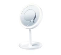 Beurer BS45 Miroir de courtoisie et cosmétique Lumineux avec Surface Tactile et Plateau de Rangement avec Miroir grossissant et Portable avec lumière LED Blanche et variateur d'intensité