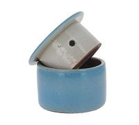 Beurrier à eau rond bleu claire en grès de Noron Poterie Turgis 210g - Beurre plus tendre et mieux conservé - Produits-Normandie
