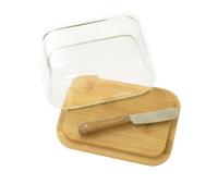 Beurrier avec cloche en verre et plateau en bambou 13.5 x 9.5 cm