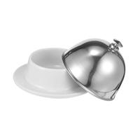 Beurrier avec Couvercle en Céramique Argenté, Baratte A Beurre | Contenant Alimentaire Multifonction, Assiette de Condiments Sauce Soja, Couvercle Acier Inoxydable