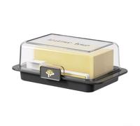 Beurrier avec couvercle et cuillère, 250 g, hermétique, pour réfrigérateur, table, moderne, noir, blanc (noir)