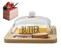 Beurrier avec couvercle pour comptoir,beurrier en verre avec couvercle,Porte-beurre en verre cloche à fromage | Assiette à gâteau avec couvercle, beurriers, dôme en verre citron pour la maison, la cui