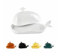 Beurrier avec couvercle pour comptoir, joli motif baleine, beurrier en céramique avec poignée, décoration de cuisine amusante, cadeau idéal pour pendaison de crémaillère, mariage, blanc
