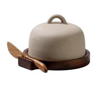 Beurrier avec couvercle pour comptoir, plateau recouvert de beurrier en céramique avec base en bois et épandeur pour brunch, cuisine